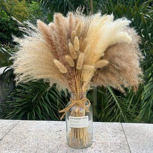 100Pcs Pampas Grass Boho Home Decor 17 inch Natural Dried Flowers-Pampas Grass